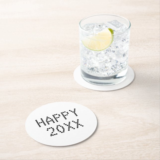 Happy New Year black white custom number modern Round Paper Coaster (Insitu)