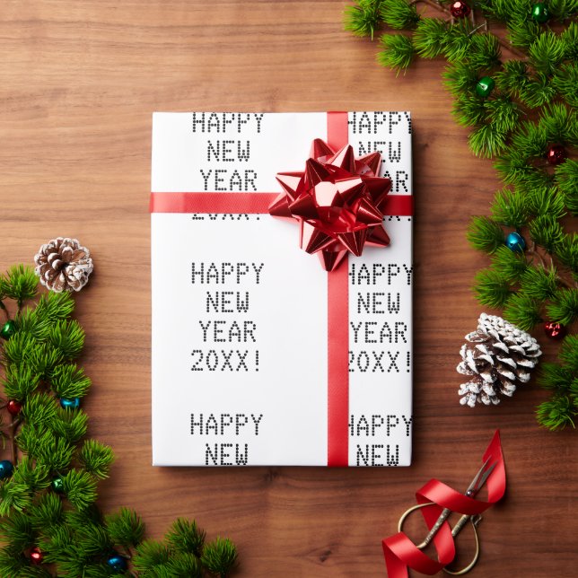 Happy New Year black & white custom text modern Wrapping Paper (Holiday Gift)