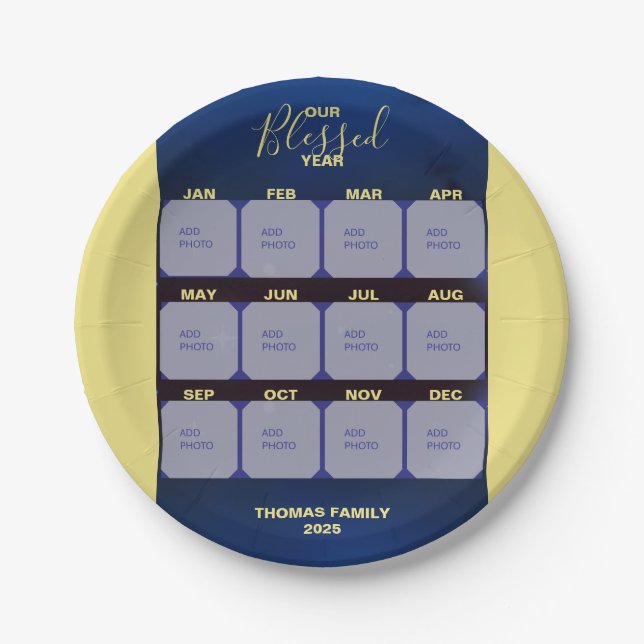 Happy New Year Blessed Year Photo Holiday Paper Plate (Front)
