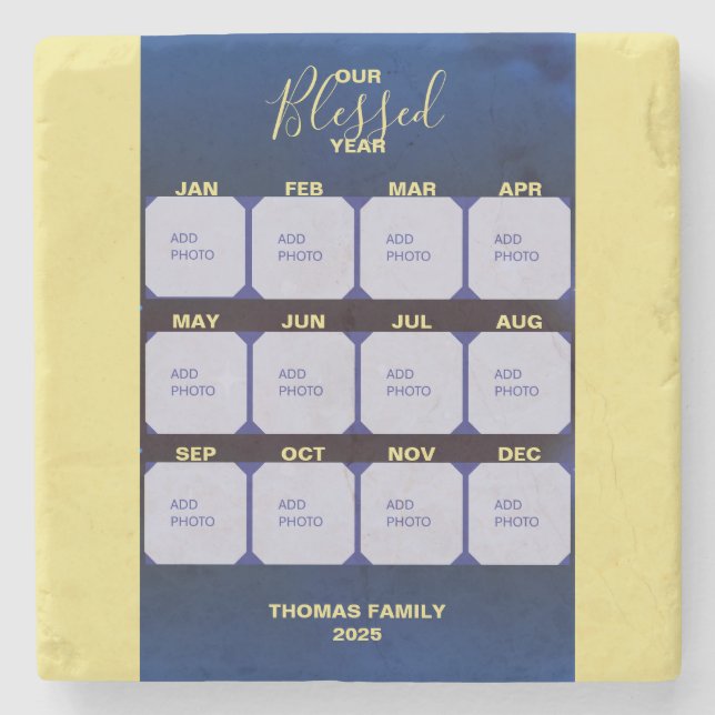 Happy New Year Blessed Year Photo Stone Coaster (Front)