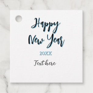 Happy new year blue black bold simple year stylish favour tags