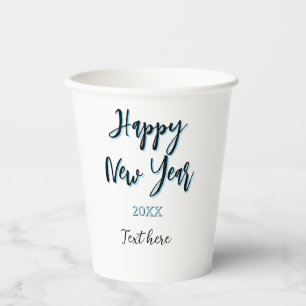 Happy new year blue black bold simple year stylish paper cups