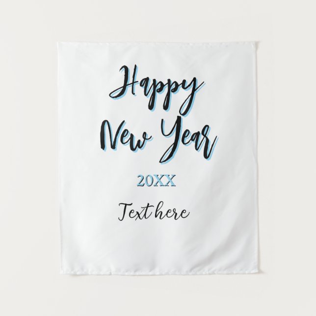 Happy new year blue black bold simple year stylish tapestry (Front)