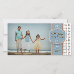 Happy New Year Blue Brown White Fun Photo Card