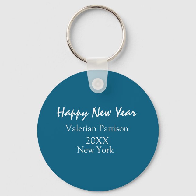 Happy new year blue name place year boho simple  keychain (Front)