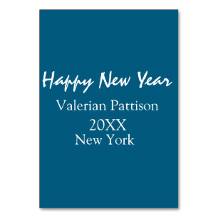 Happy new year blue name place year boho simple table number
