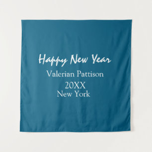 Happy new year blue name place year boho simple tapestry
