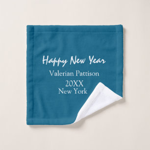 Happy new year blue name place year boho simple  wash cloth
