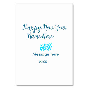 Happy New Year blue snowflakes modern rusticsimple Table Number