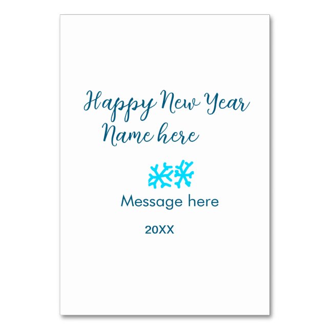 Happy New Year blue snowflakes modern rusticsimple Table Number (Front)