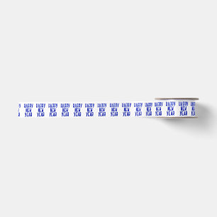 Happy New Year Blue White Gift Wrap Ribbon Satin Ribbon