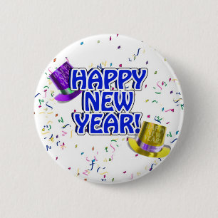 Happy New Year Blue & White Text 2 Inch Round Button