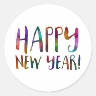 happy new year bokeh classic round sticker