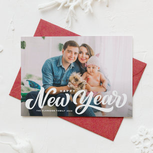 Happy New Year Bold Script Photo Overlay Holiday Card