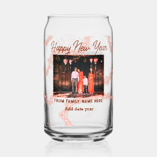 Happy new year brown add photo family name glitter can glass