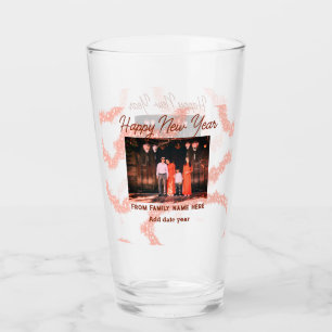 Happy new year brown add photo family name glitter glass