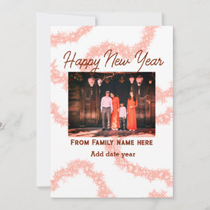 Happy new year brown add photo family name glitter holiday card