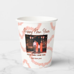 Happy new year brown add photo family name glitter paper cups