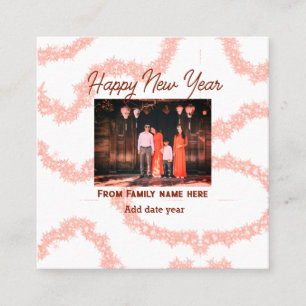 Happy new year brown add photo family name glitter square business card