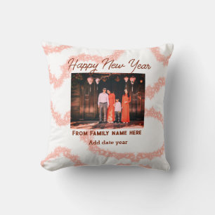 Happy new year brown add photo family name glitter throw pillow