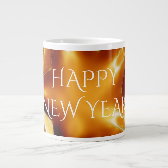 Happy New Year Brown Gold Copper Elegant Star Large Coffee Mug (Front)