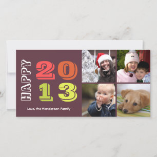 Happy new year by year 4 family photo grid navy holiday card