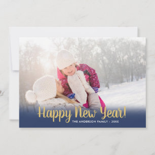 Happy New Year Calligraphy   2 Photos Holiday Card