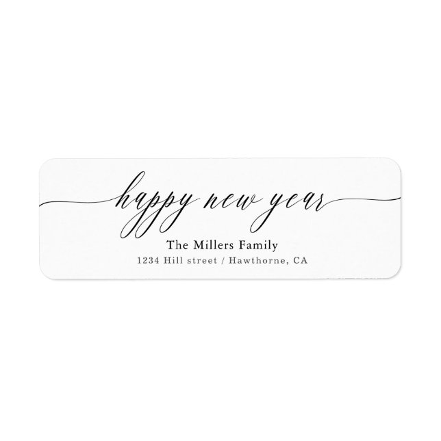 Happy New Year Calligraphy Return Address Label (Front)