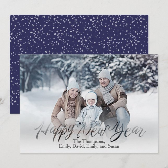 Happy New Year Calligraphy Script Simple 1 Photo Holiday Card (Front/Back)