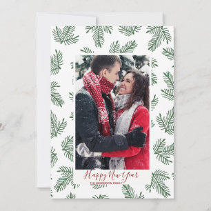 happy new year card holiday winter foliage branch