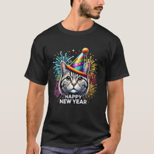 Happy New Year Cat 2025 Happy Meow Year Kitten Lov T-Shirt