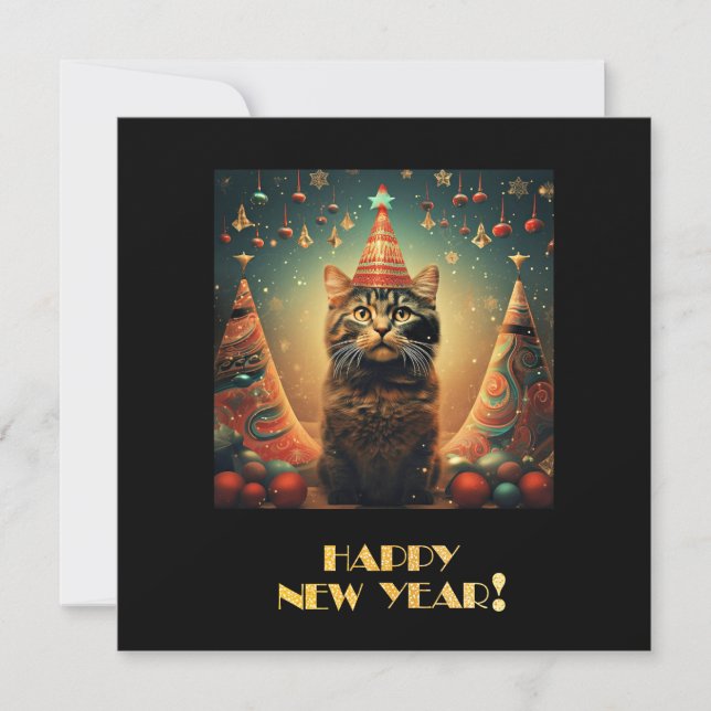 Happy New Year Cat Holiday Card (Front)