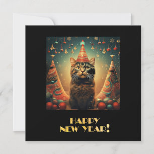 Happy New Year Cat Holiday Card