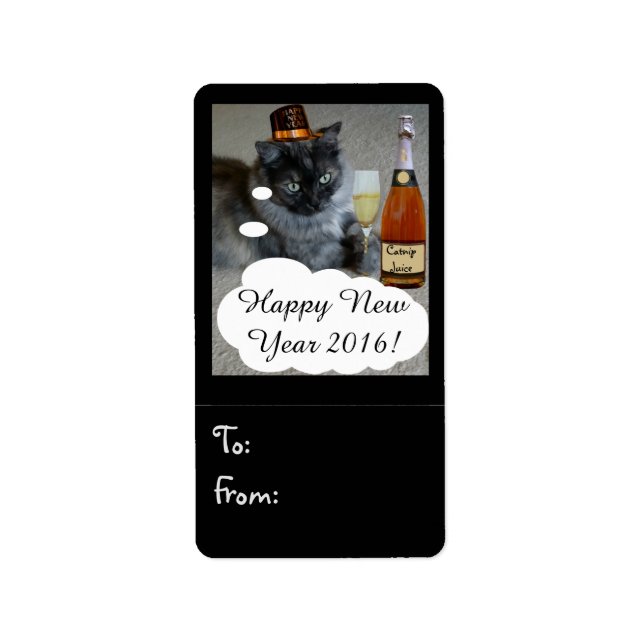 Happy New Year (cat) label by RoseWrites (Front)