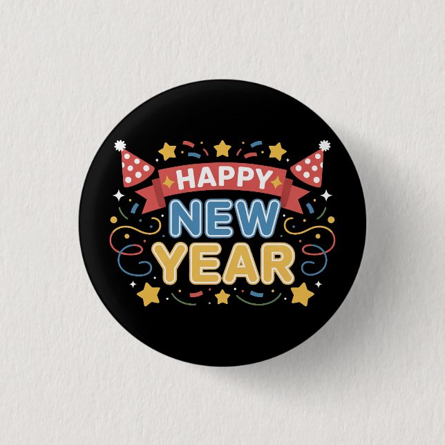Happy New Year Celebration Design 1 Inch Round Button (Front)