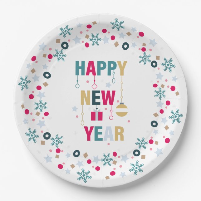 Happy New Year celebration Paper Plate (Front)