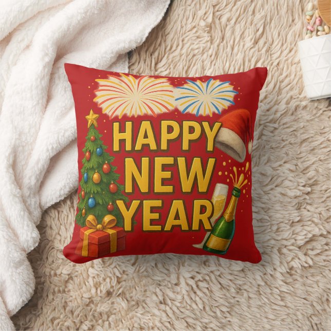 Happy New Year Celebration Sticker  Throw Pillow (Blanket)