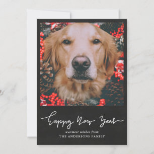 Happy New Year Chalkboard Vintage Script   Photo Holiday Card
