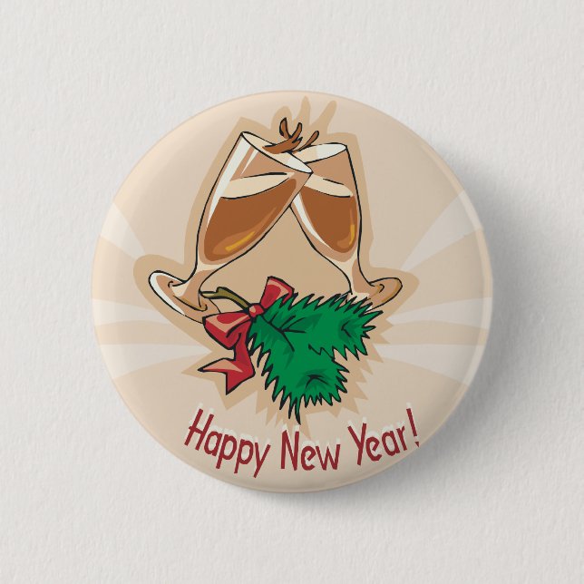 Happy New Year Champagne Clink 2 Inch Round Button (Front)