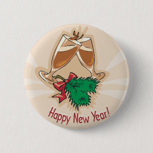 Happy New Year Champagne Clink 2 Inch Round Button