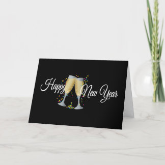 Happy New Year Champagne & Confetti New Year Cards