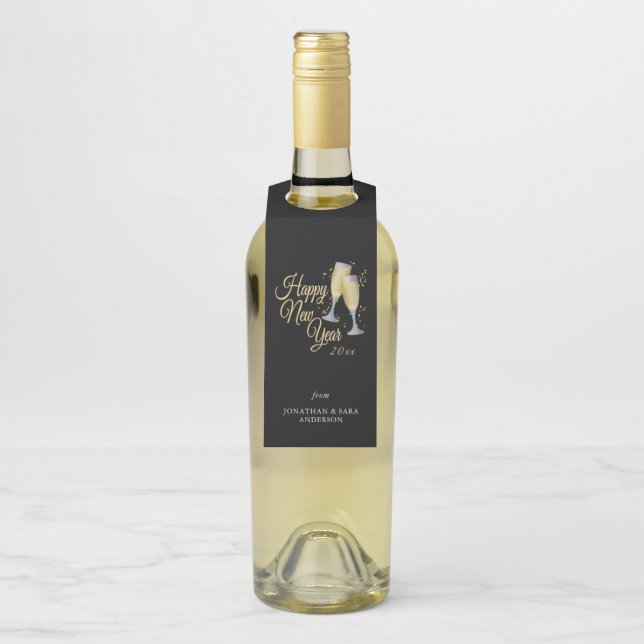 Happy New Year Champagne & Confetti Personalized Bottle Tag (On Bottle)