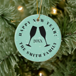 Happy New Year champagne flute cheers custom Ceramic Ornament
