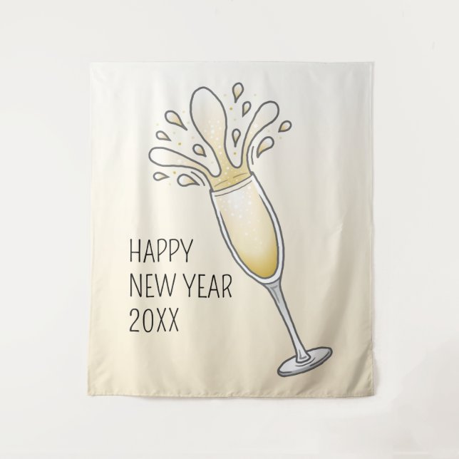 Happy New Year Champagne Glass Tapestry (Front)