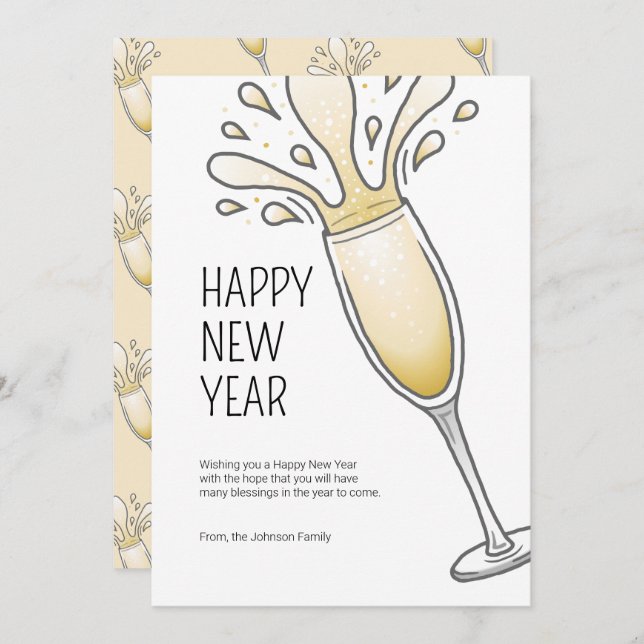 Happy New Year Champagne Holiday Card (Front/Back)