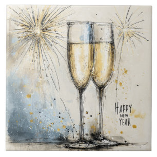 Happy New Year Champagne Toast Tile
