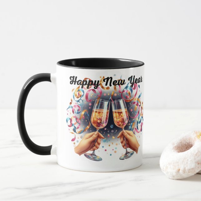 Happy New Year, champagne wishes Mug (With Donut)