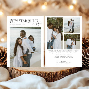 Happy New Year Cheer Modern Family 4 Photo Collage Holiday Card