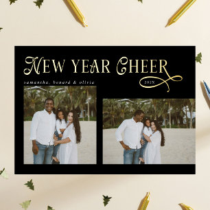 Happy New Year Cheer Modern Family  Photo Collage Foil Holiday Card