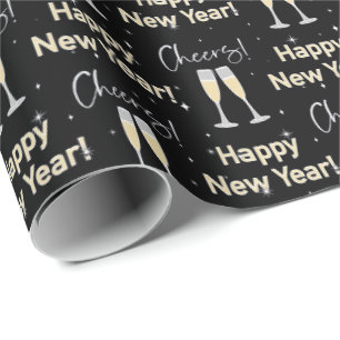 Happy New Year Cheers Champagne Toast Wrapping Paper